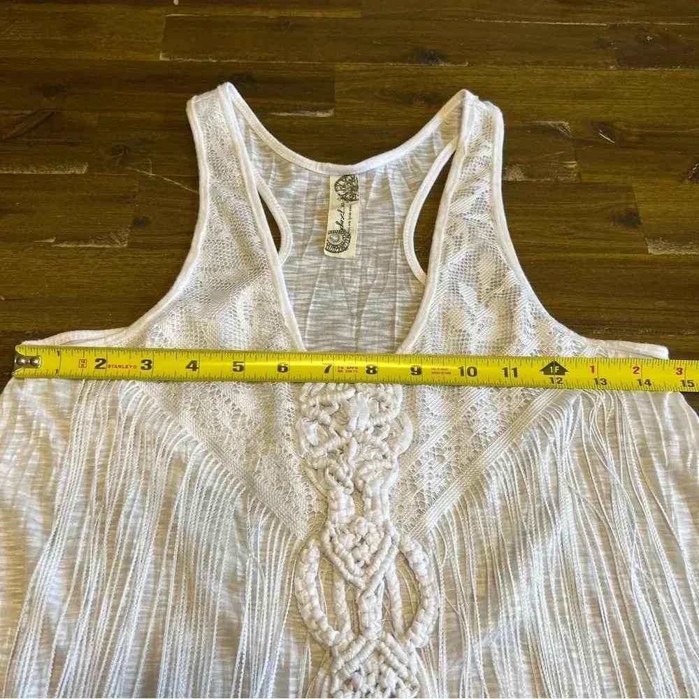 Free People Macrame Fringed Racerback White Tank Top - Picture 8 of 8